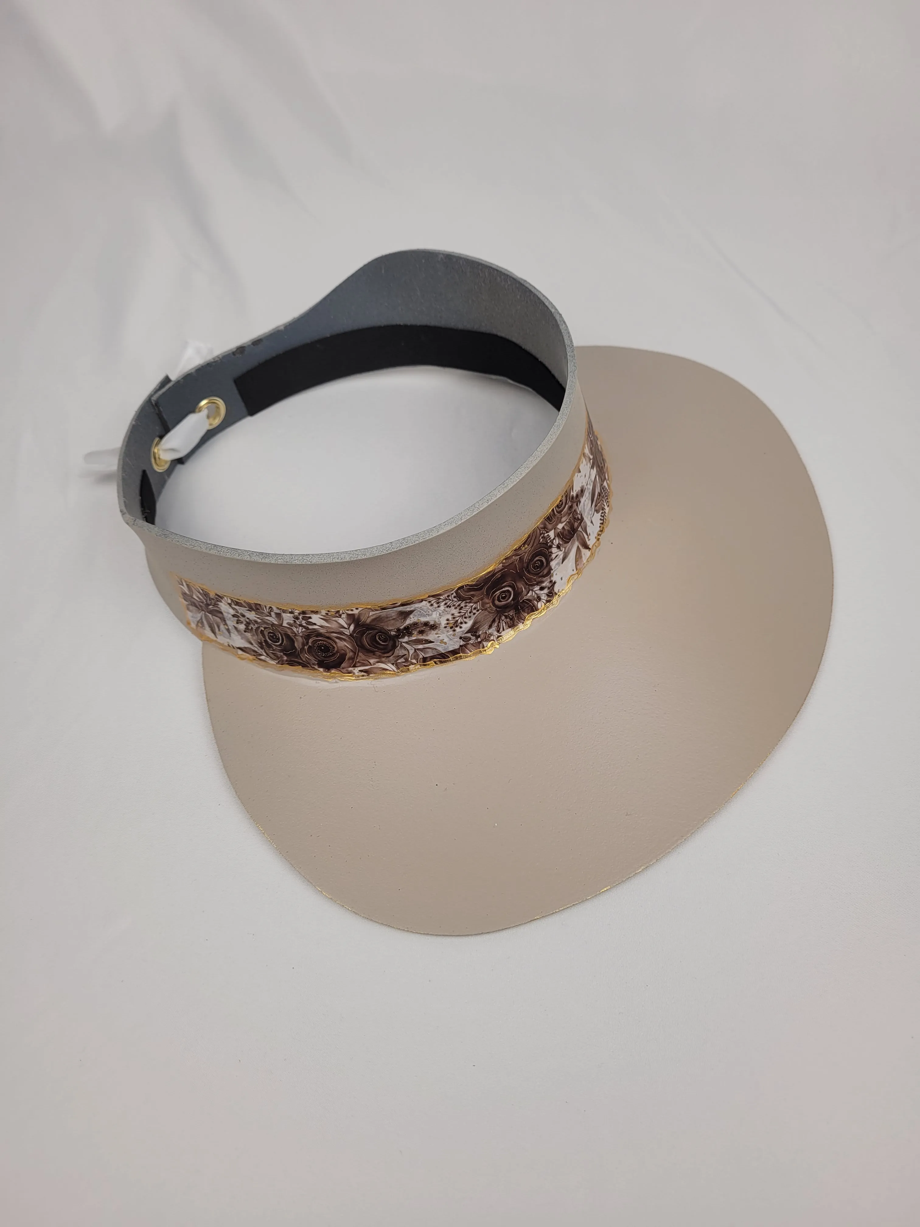 Taupe "LadyEVA" Visor Hat with Golden Autumn Floral Band