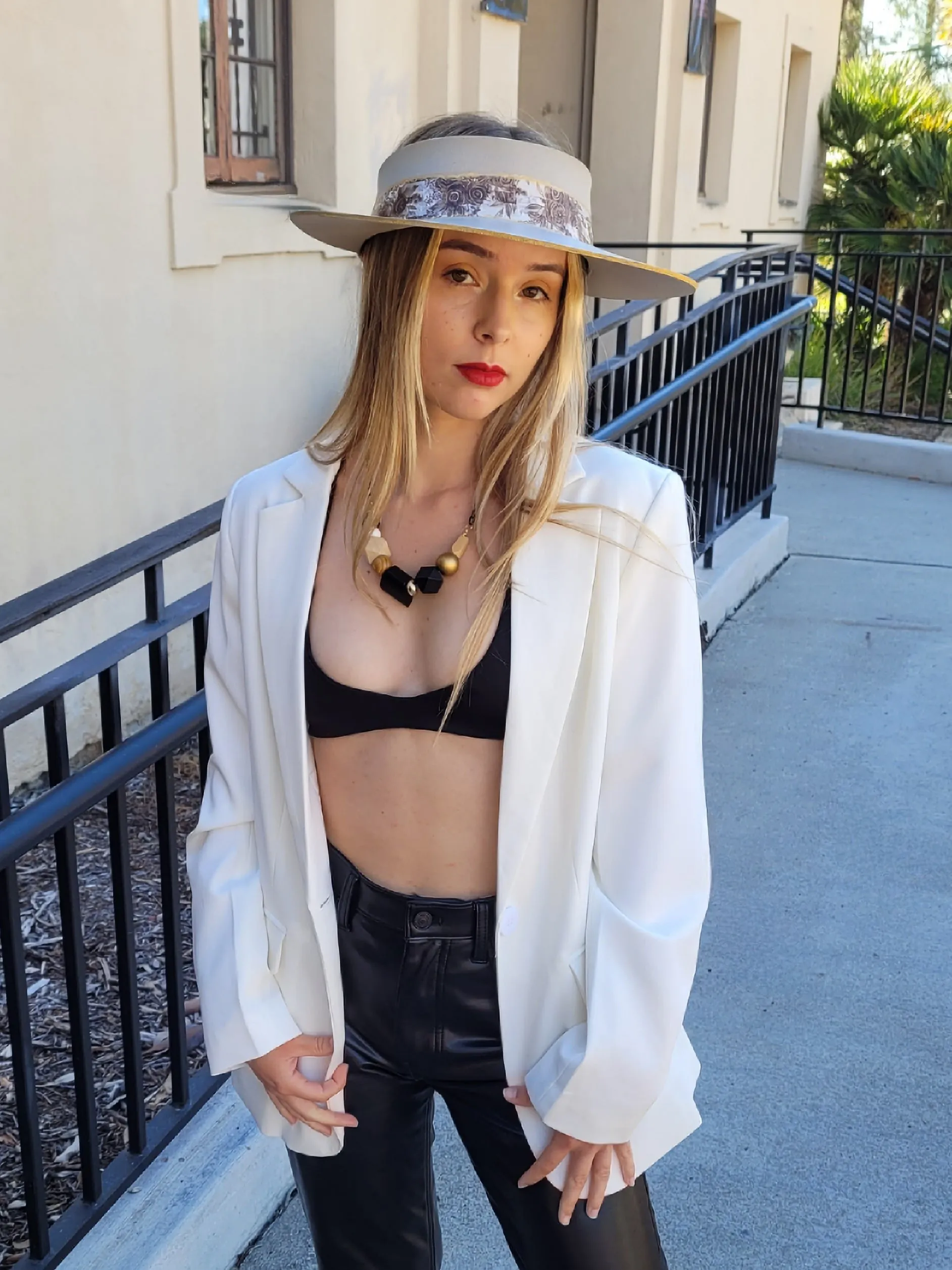 Taupe "LadyEVA" Visor Hat with Golden Autumn Floral Band