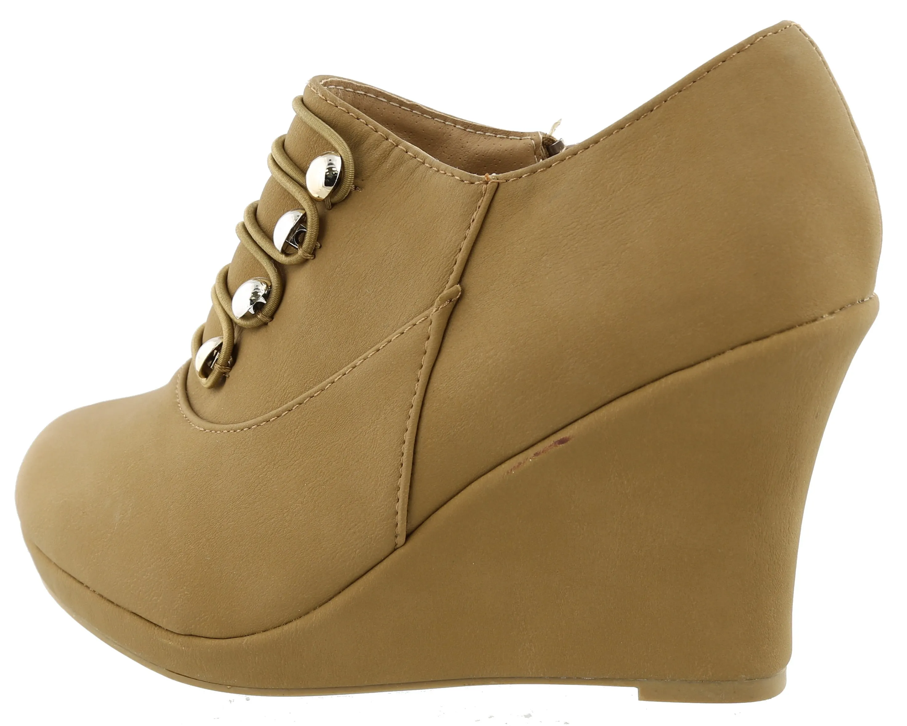 Top Moda Women's Closed Round Toe Button Platform Wedge Ankle Bootie