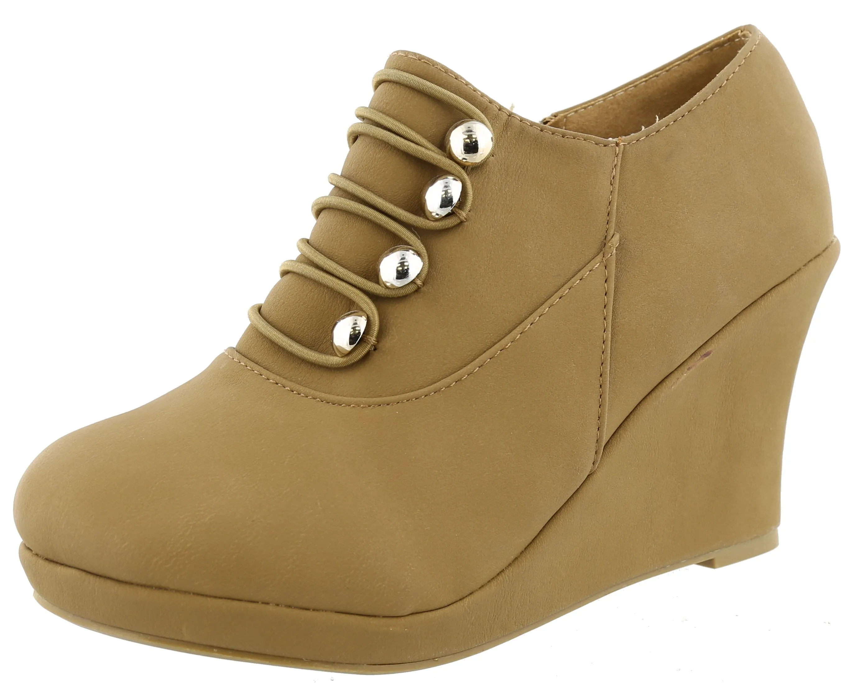 Top Moda Women's Closed Round Toe Button Platform Wedge Ankle Bootie
