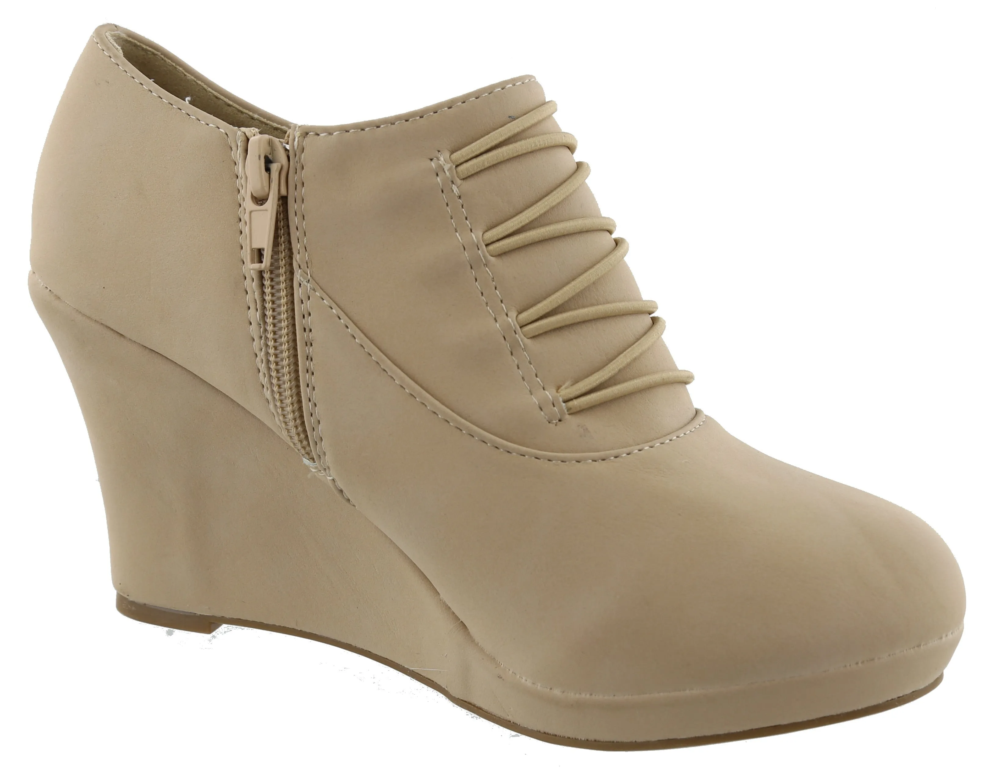 Top Moda Women's Closed Round Toe Button Platform Wedge Ankle Bootie