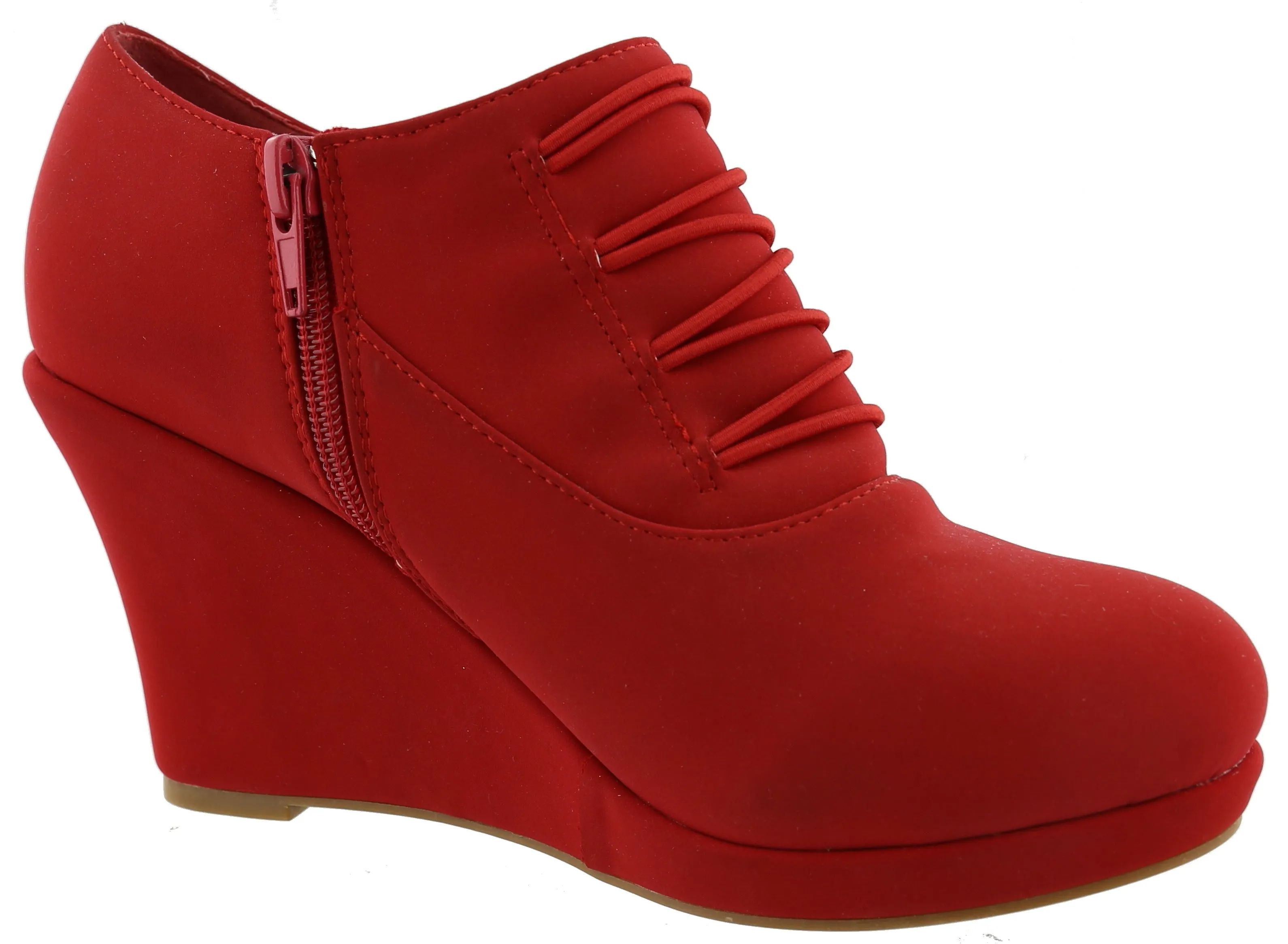 Top Moda Women's Closed Round Toe Button Platform Wedge Ankle Bootie