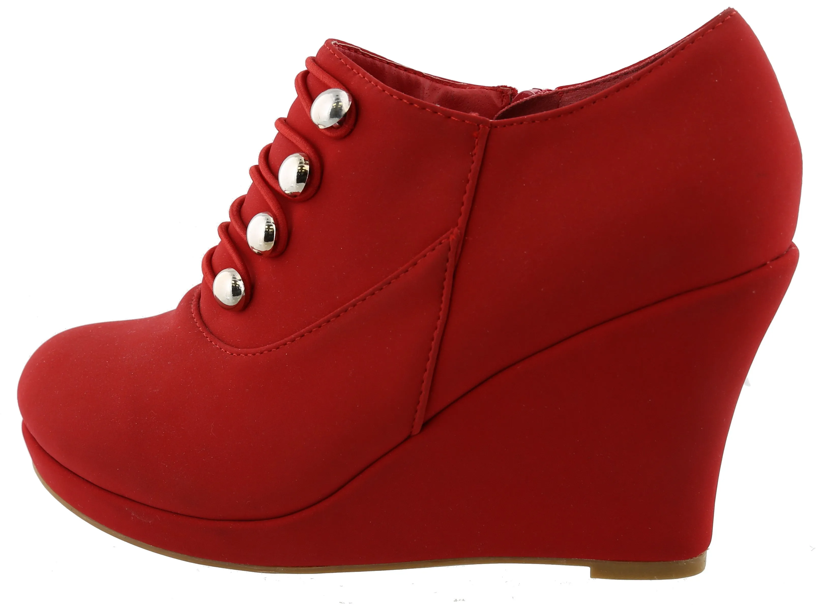 Top Moda Women's Closed Round Toe Button Platform Wedge Ankle Bootie