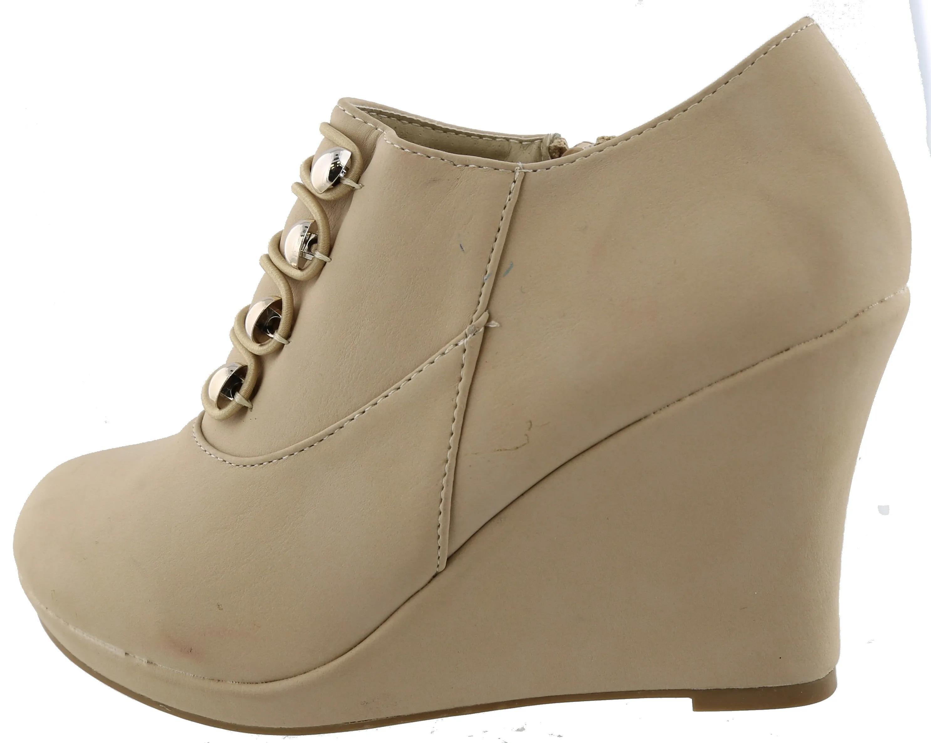 Top Moda Women's Closed Round Toe Button Platform Wedge Ankle Bootie