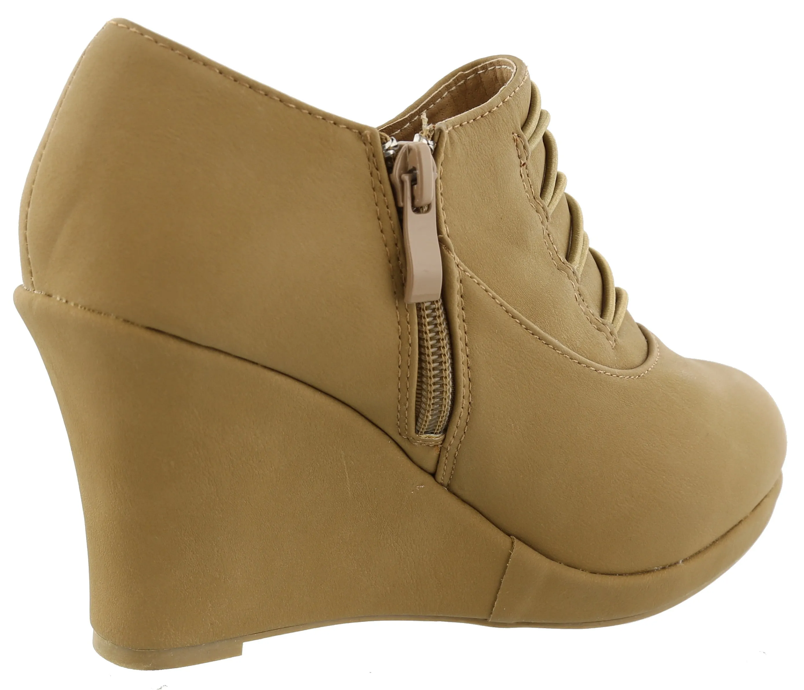 Top Moda Women's Closed Round Toe Button Platform Wedge Ankle Bootie