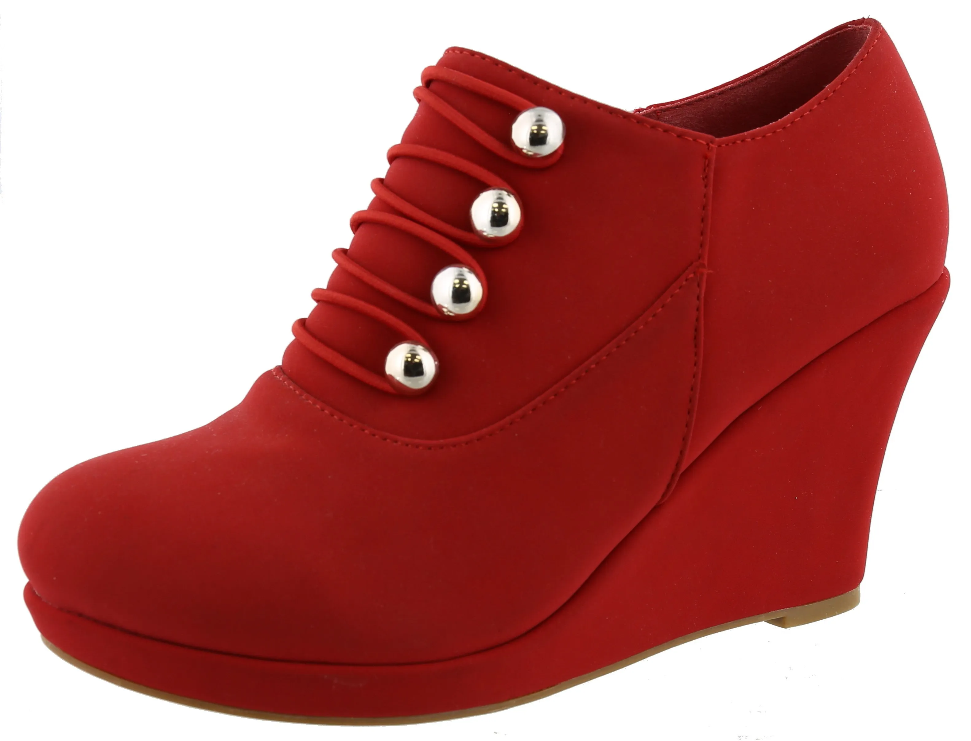 Top Moda Women's Closed Round Toe Button Platform Wedge Ankle Bootie