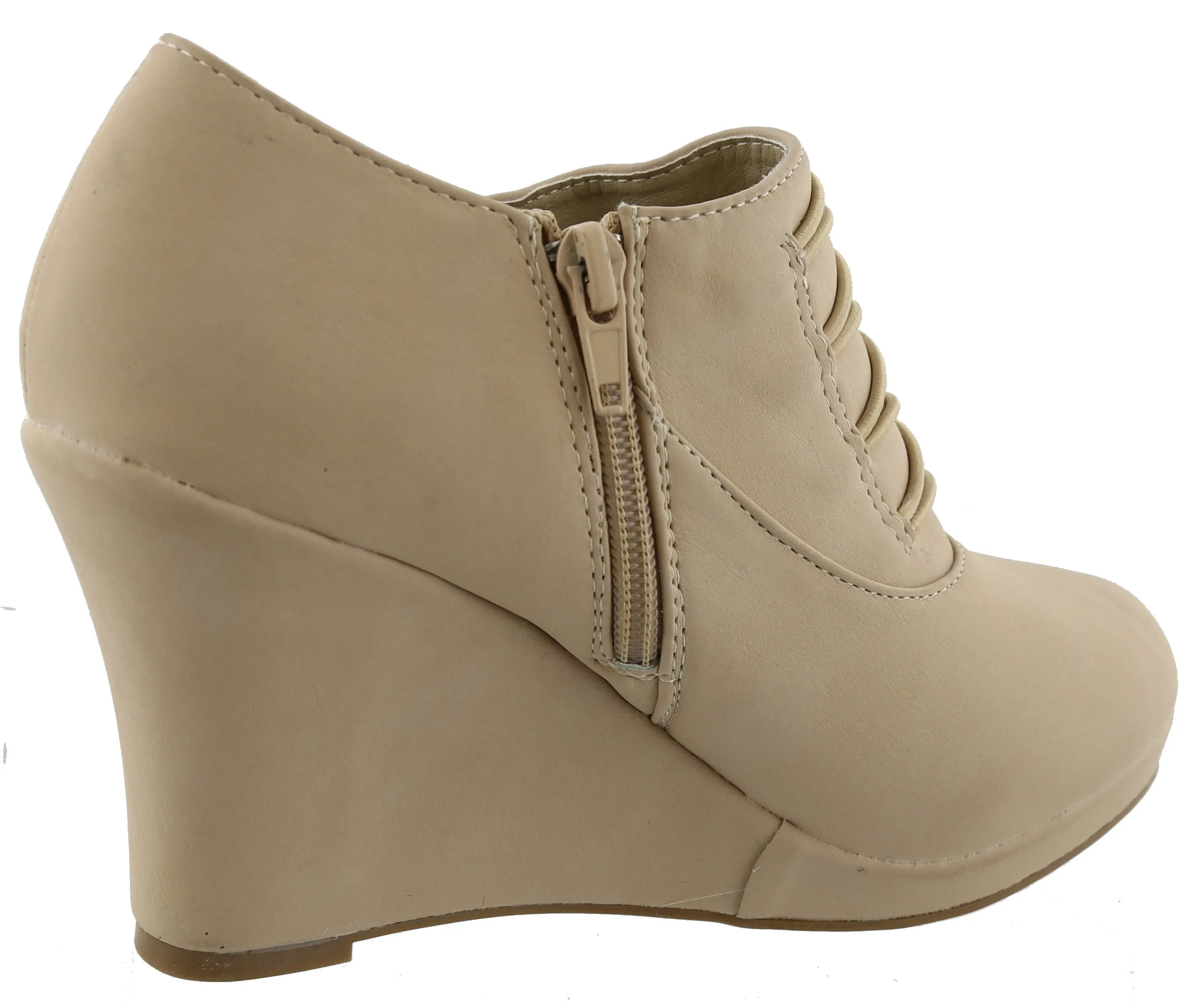 Top Moda Women's Closed Round Toe Button Platform Wedge Ankle Bootie