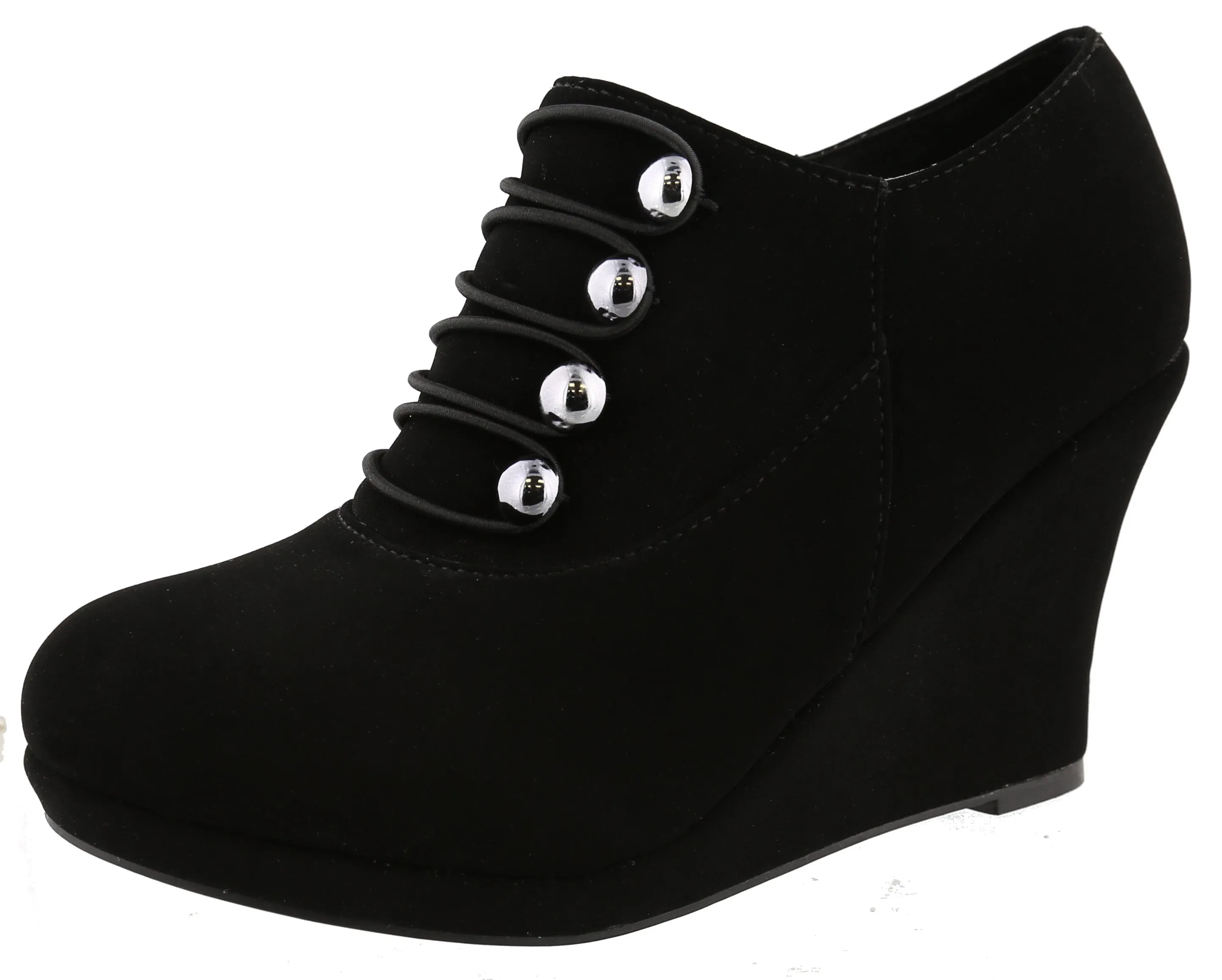 Top Moda Women's Closed Round Toe Button Platform Wedge Ankle Bootie