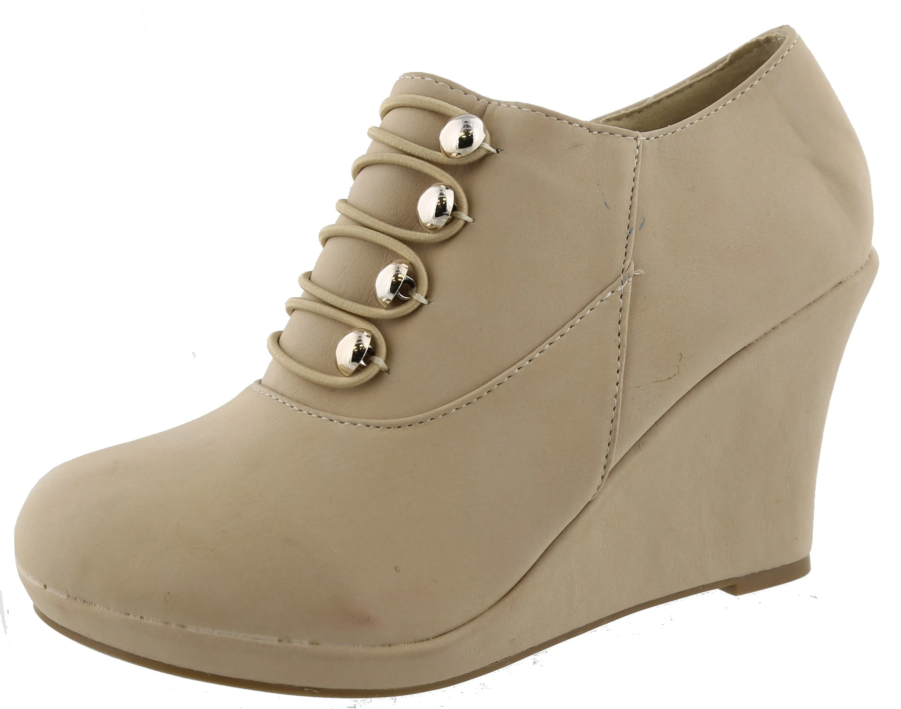 Top Moda Women's Closed Round Toe Button Platform Wedge Ankle Bootie
