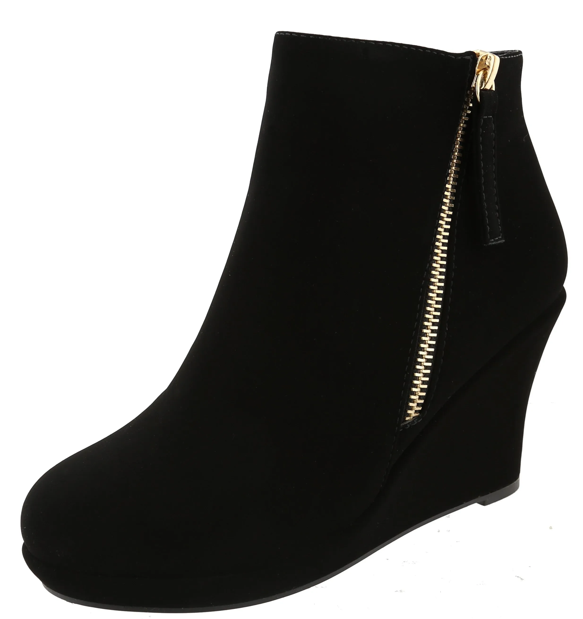 Top Moda Women's Closed Toe Side Zip Platform Wedge Ankle Bootie