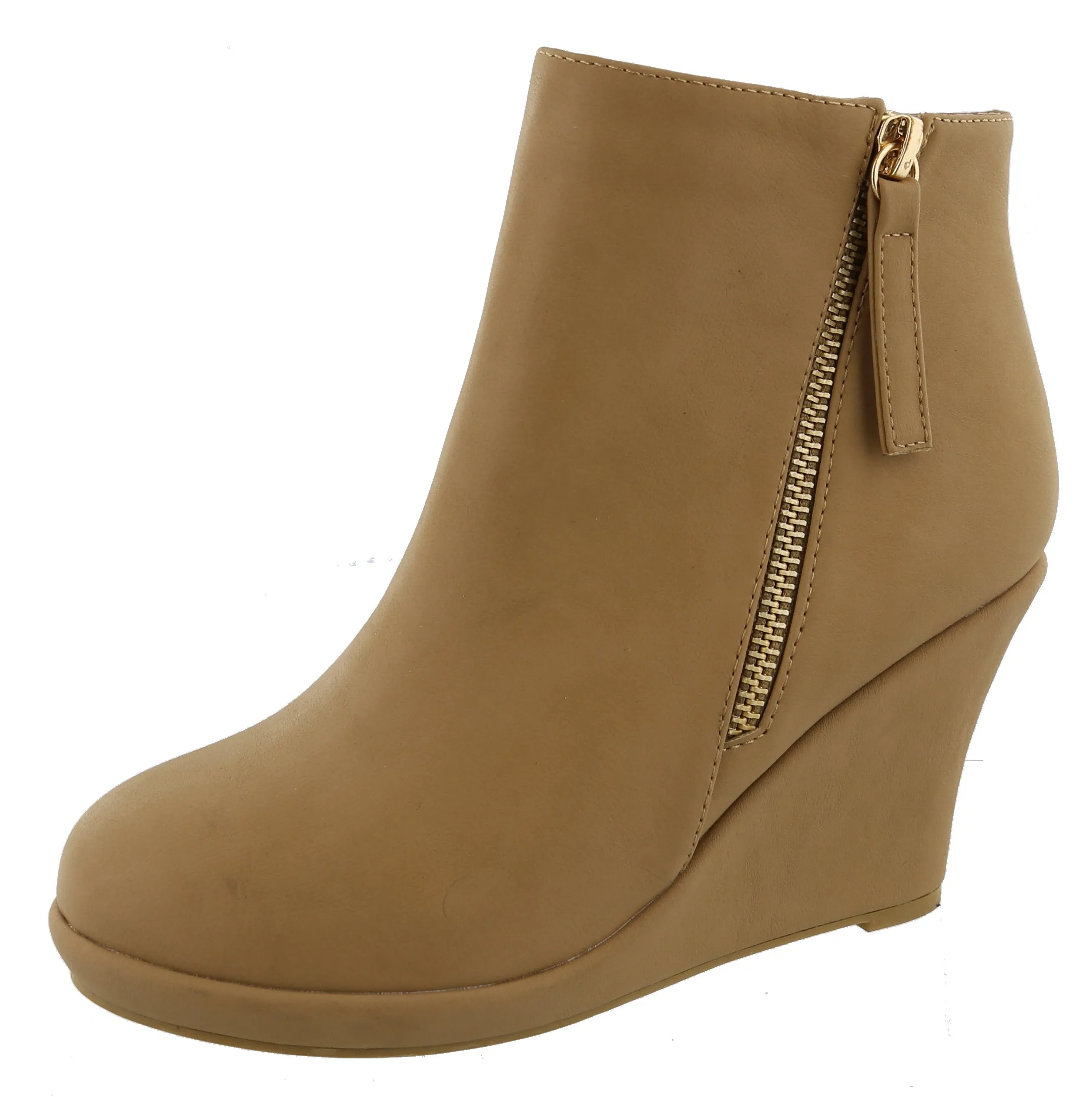 Top Moda Women's Closed Toe Side Zip Platform Wedge Ankle Bootie