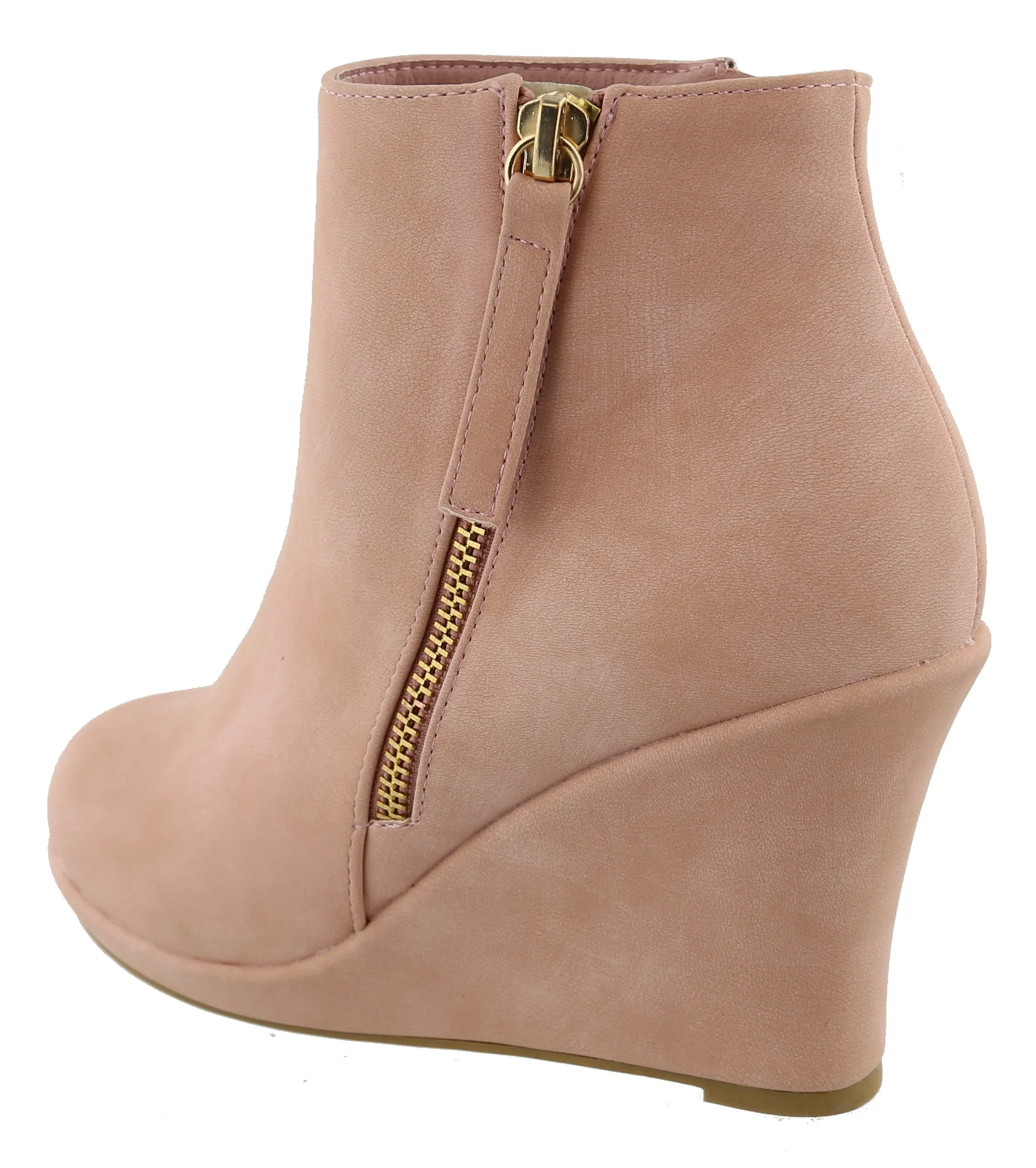 Top Moda Women's Closed Toe Side Zip Platform Wedge Ankle Bootie