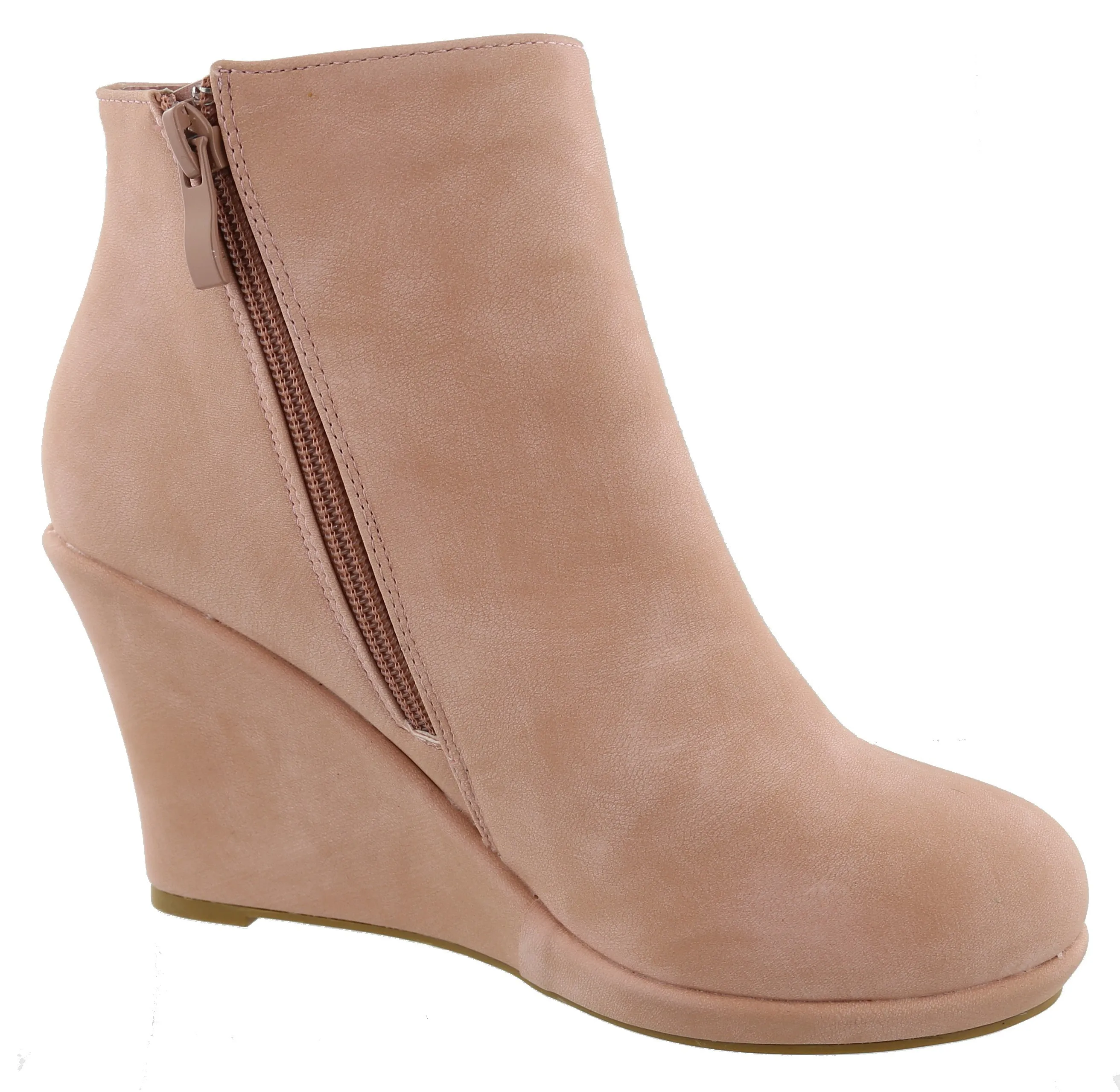 Top Moda Women's Closed Toe Side Zip Platform Wedge Ankle Bootie
