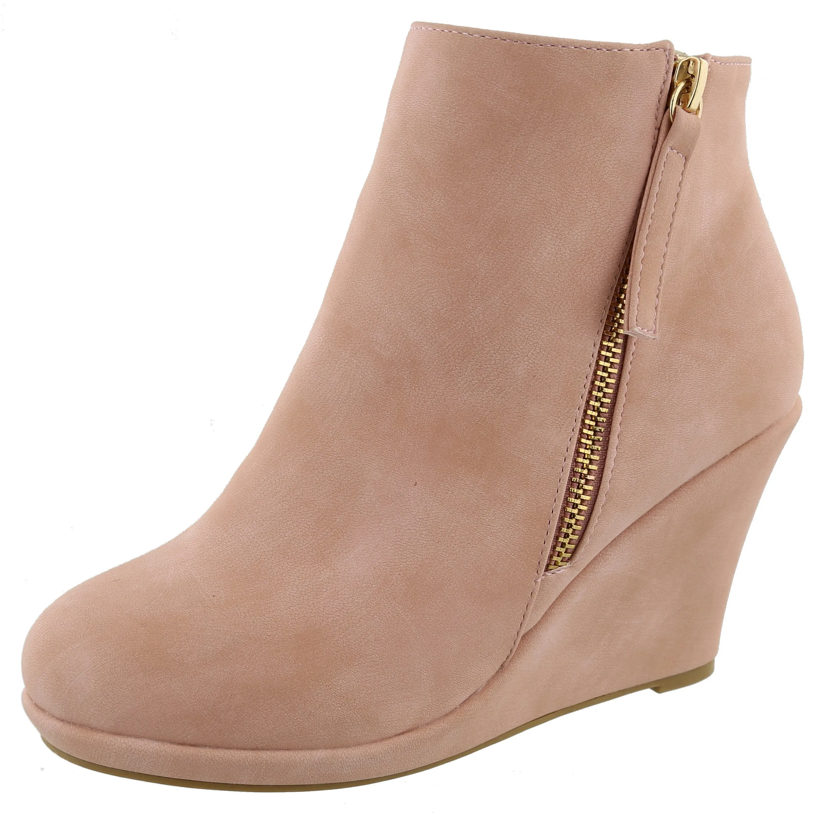 Top Moda Women's Closed Toe Side Zip Platform Wedge Ankle Bootie