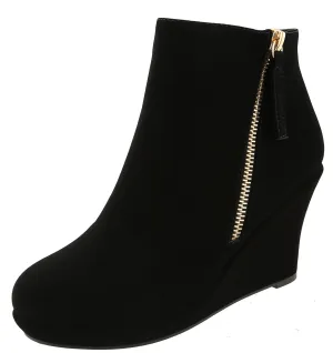 Top Moda Women's Closed Toe Side Zip Platform Wedge Ankle Bootie