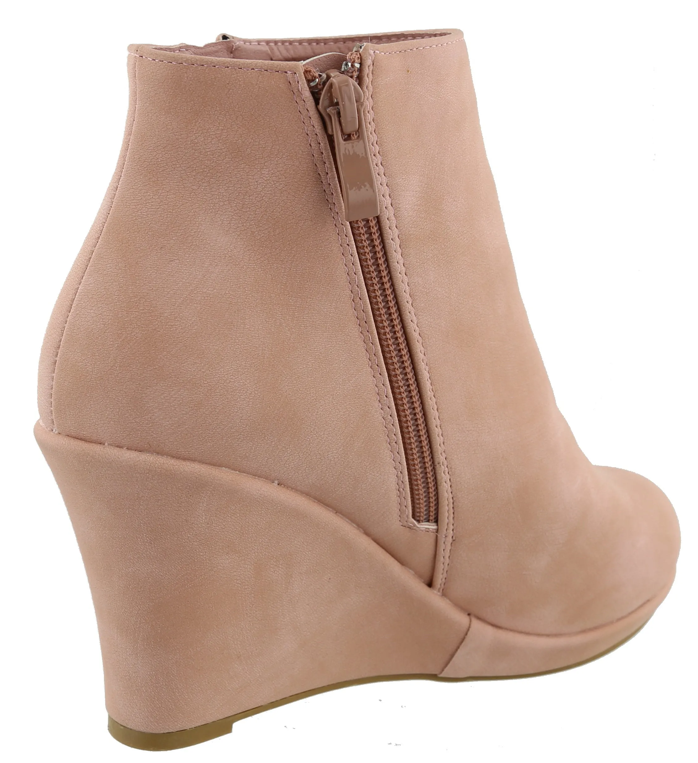 Top Moda Women's Closed Toe Side Zip Platform Wedge Ankle Bootie