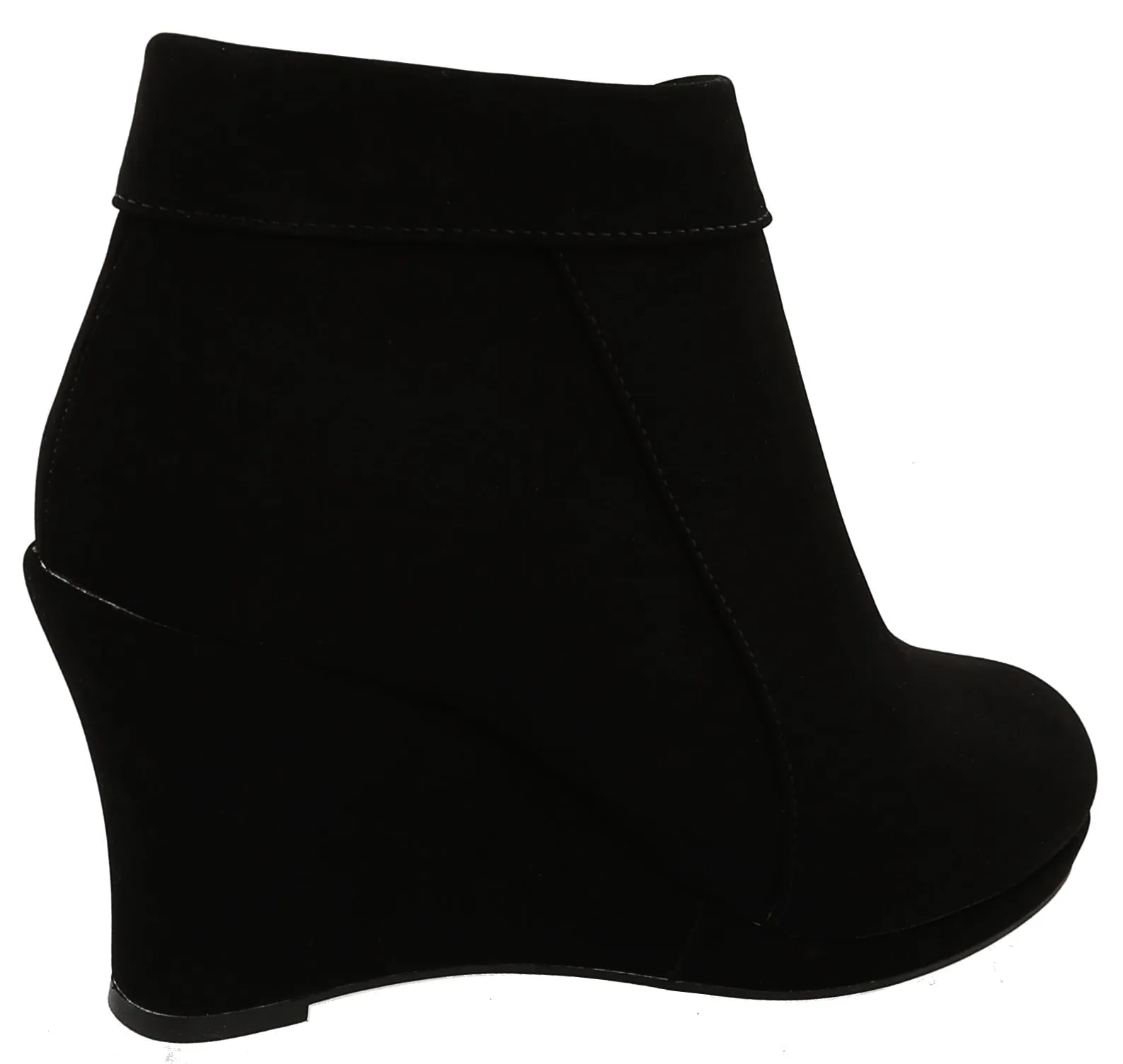 Top Moda Women's Fold Over Cuff Side Zip Closed Toe Wedge Ankle Bootie