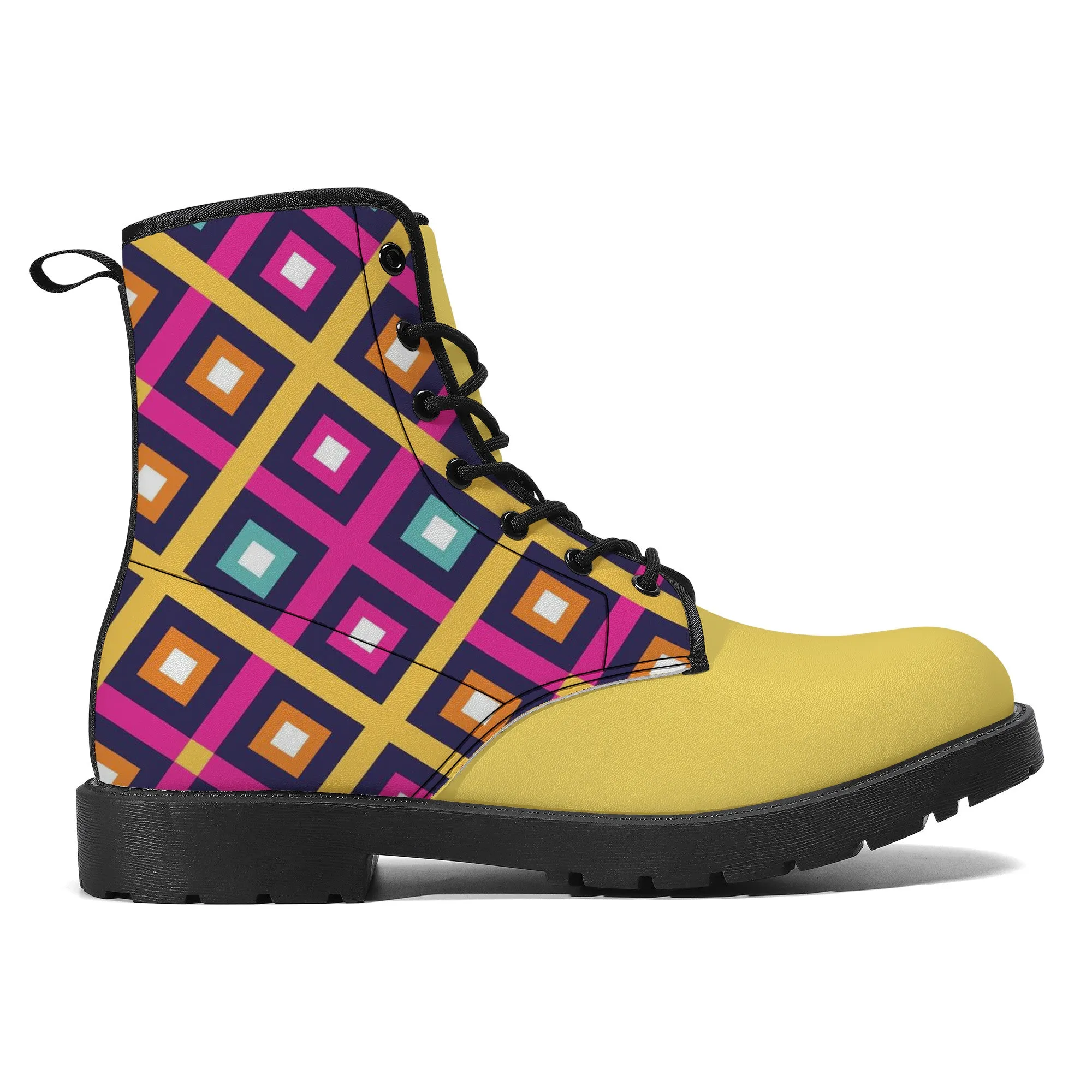 Unisex Synthetic Leather Boots - Geometric