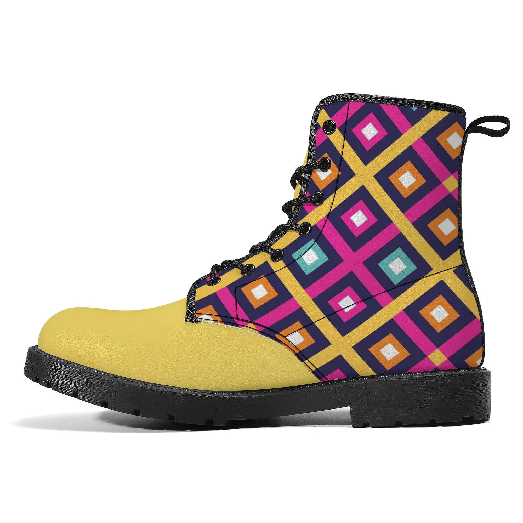 Unisex Synthetic Leather Boots - Geometric
