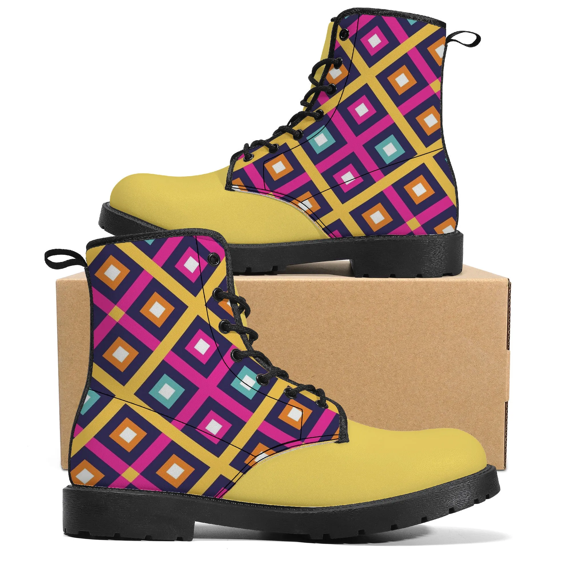 Unisex Synthetic Leather Boots - Geometric