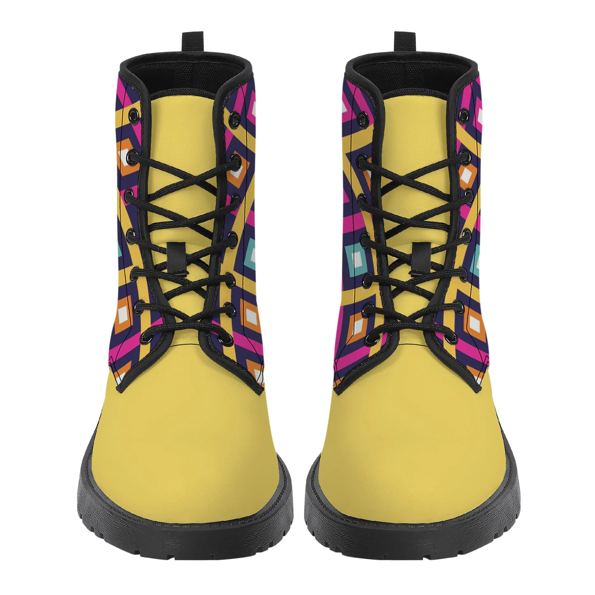 Unisex Synthetic Leather Boots - Geometric