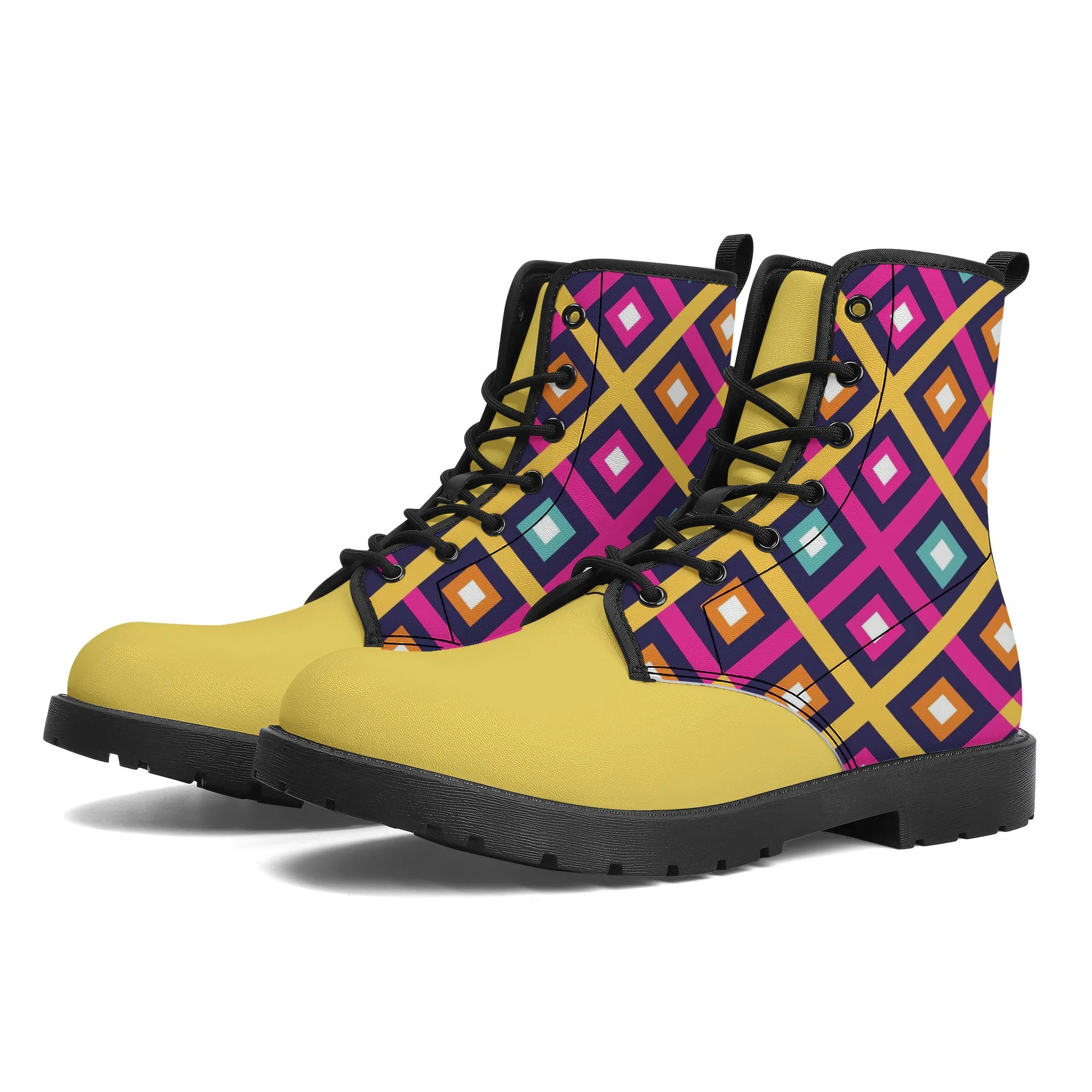 Unisex Synthetic Leather Boots - Geometric