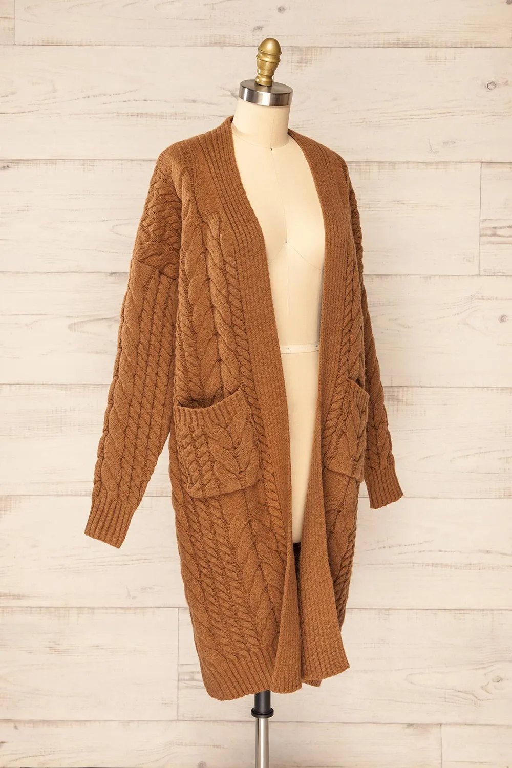 Valletta Caramel | Open Front Knit Long Cardigan
