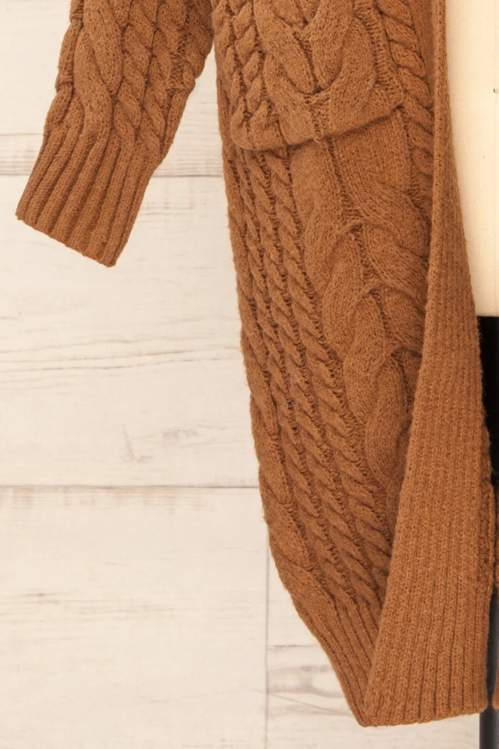 Valletta Caramel | Open Front Knit Long Cardigan
