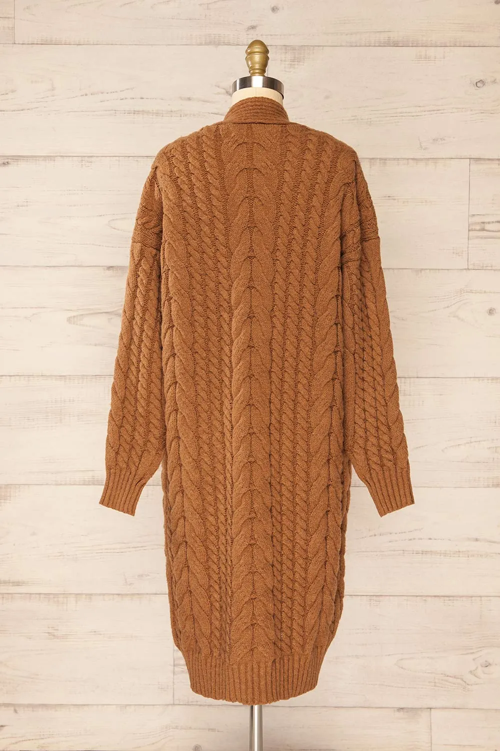 Valletta Caramel | Open Front Knit Long Cardigan
