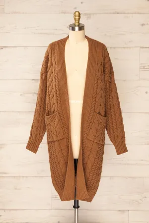Valletta Caramel | Open Front Knit Long Cardigan