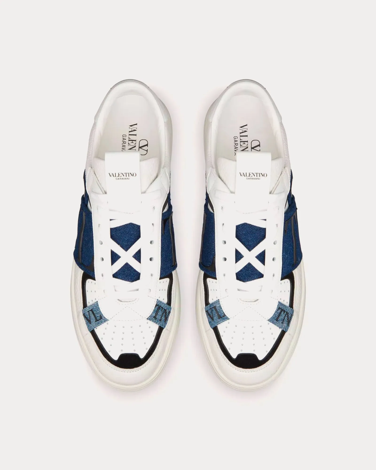 VL7N Calfskin & Denim Band White / Denim Low Top Sneakers