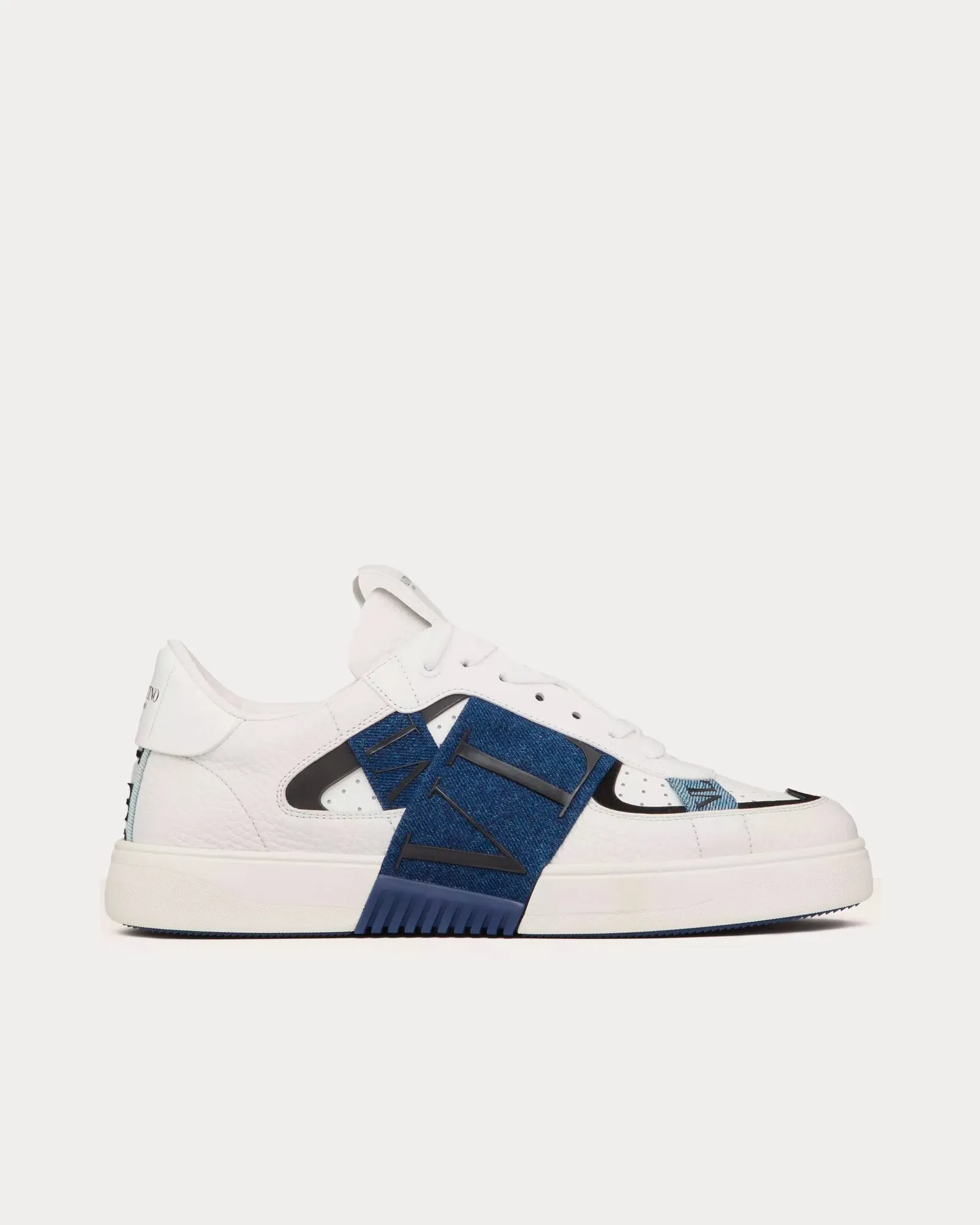 VL7N Calfskin & Denim Band White / Denim Low Top Sneakers