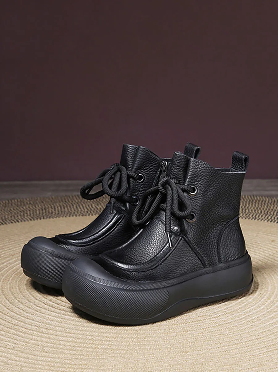 Women Casual Winter Solid Leather Strap Platform Boots WG009