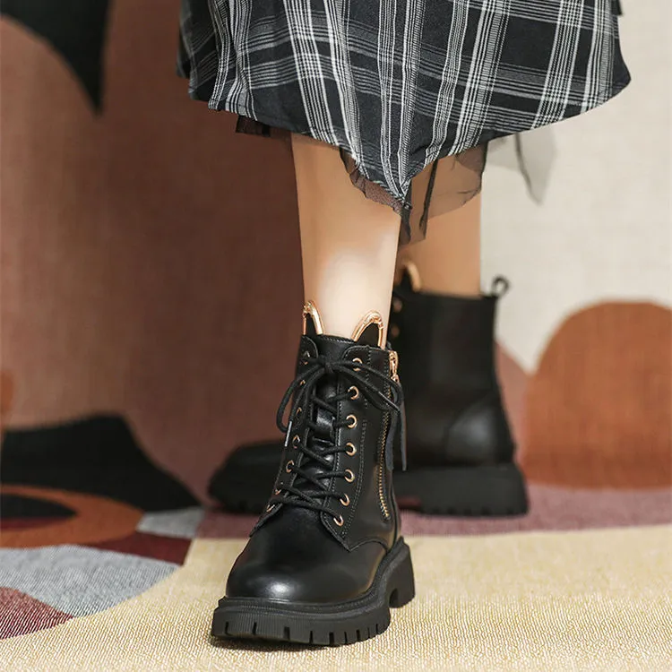 Womens Cute Cat Ears Ankle Lace-up Boots