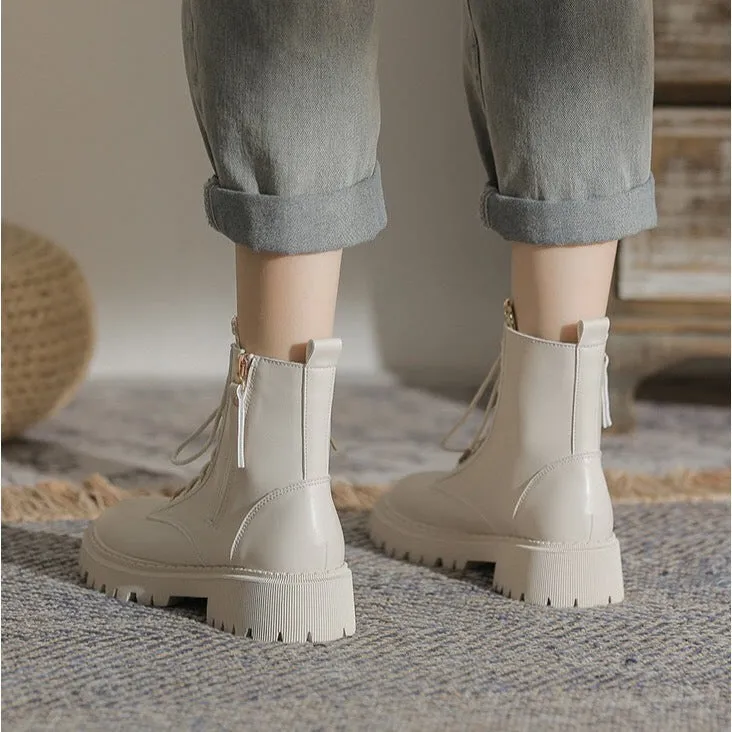 Womens Cute Cat Ears Ankle Lace-up Boots