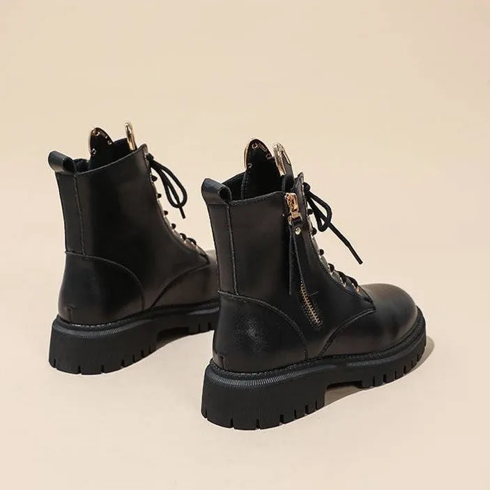 Womens Cute Cat Ears Ankle Lace-up Boots