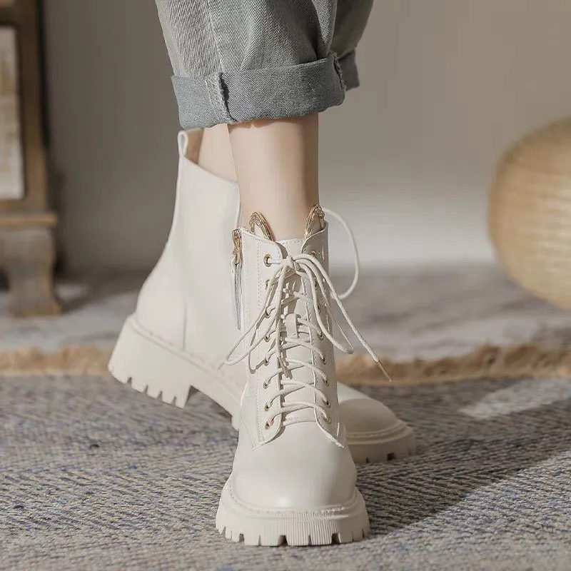 Womens Cute Cat Ears Ankle Lace-up Boots