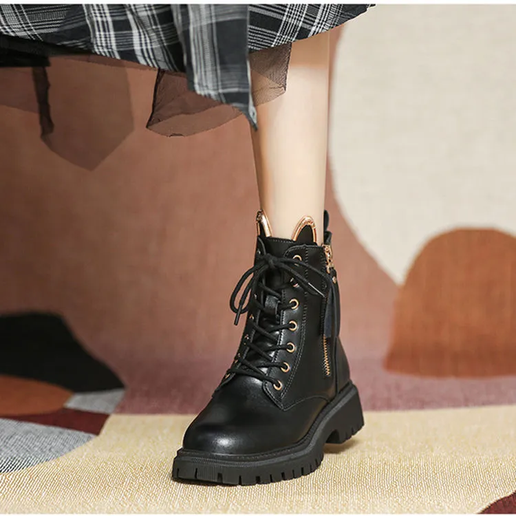 Womens Cute Cat Ears Ankle Lace-up Boots