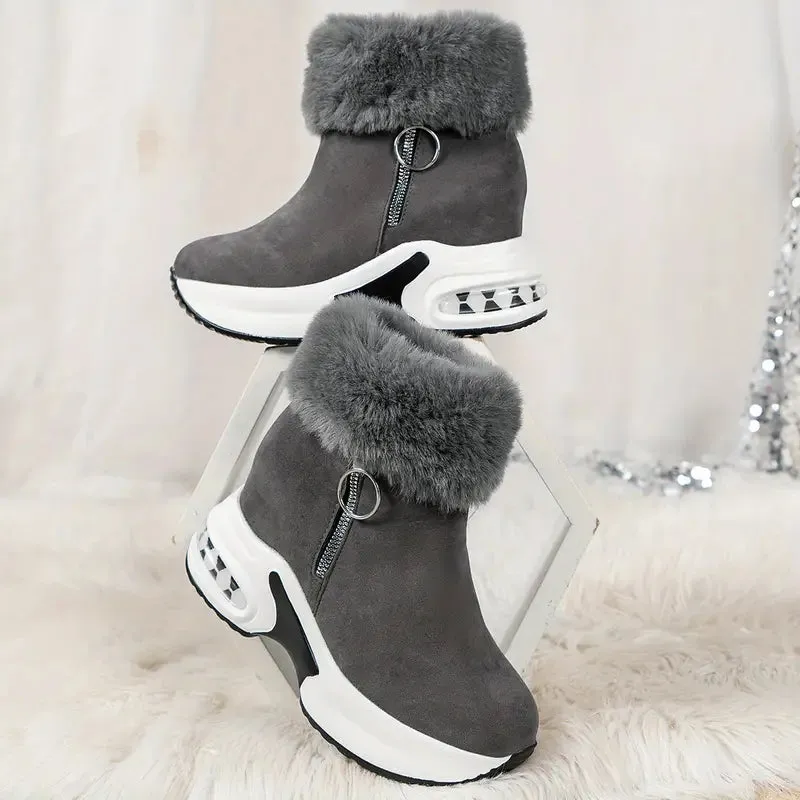 Women's Platform Ankle Boots - Smooth Zipper, Chunky Style, Plush Lined