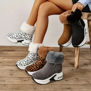 Women's Platform Ankle Boots - Smooth Zipper, Chunky Style, Plush Lined