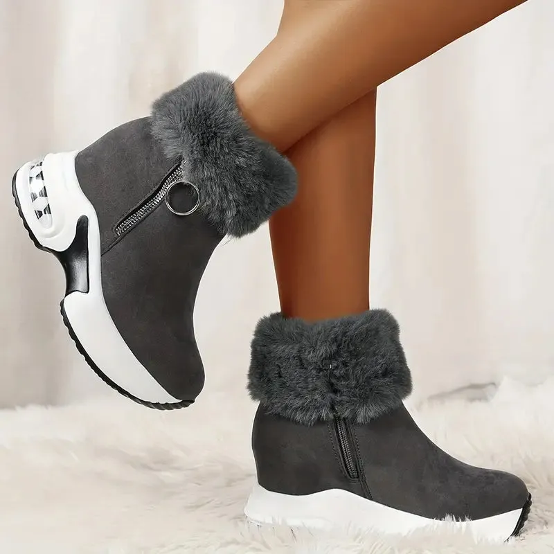 Women's Platform Ankle Boots - Smooth Zipper, Chunky Style, Plush Lined