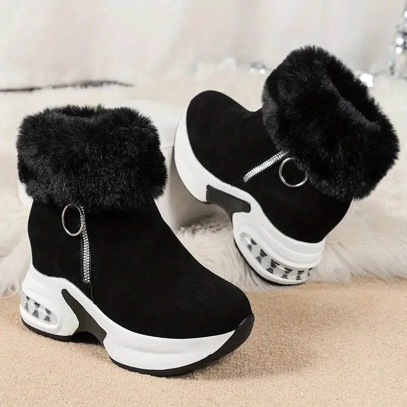 Women's Platform Ankle Boots - Smooth Zipper, Chunky Style, Plush Lined