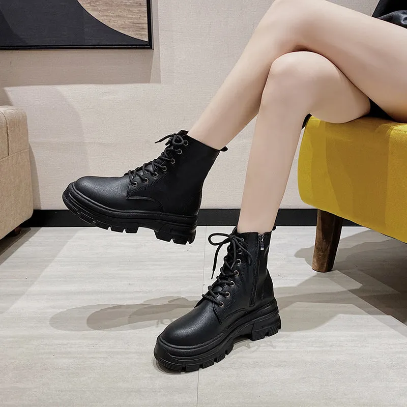Womens  Platform Ankle White Combat Boots
