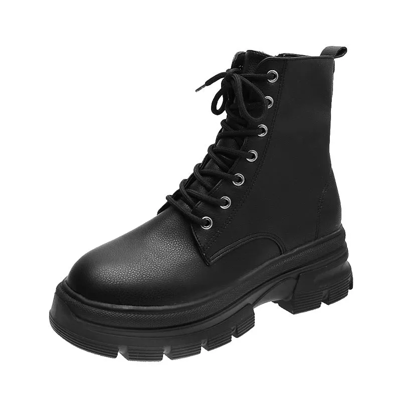 Womens  Platform Ankle White Combat Boots