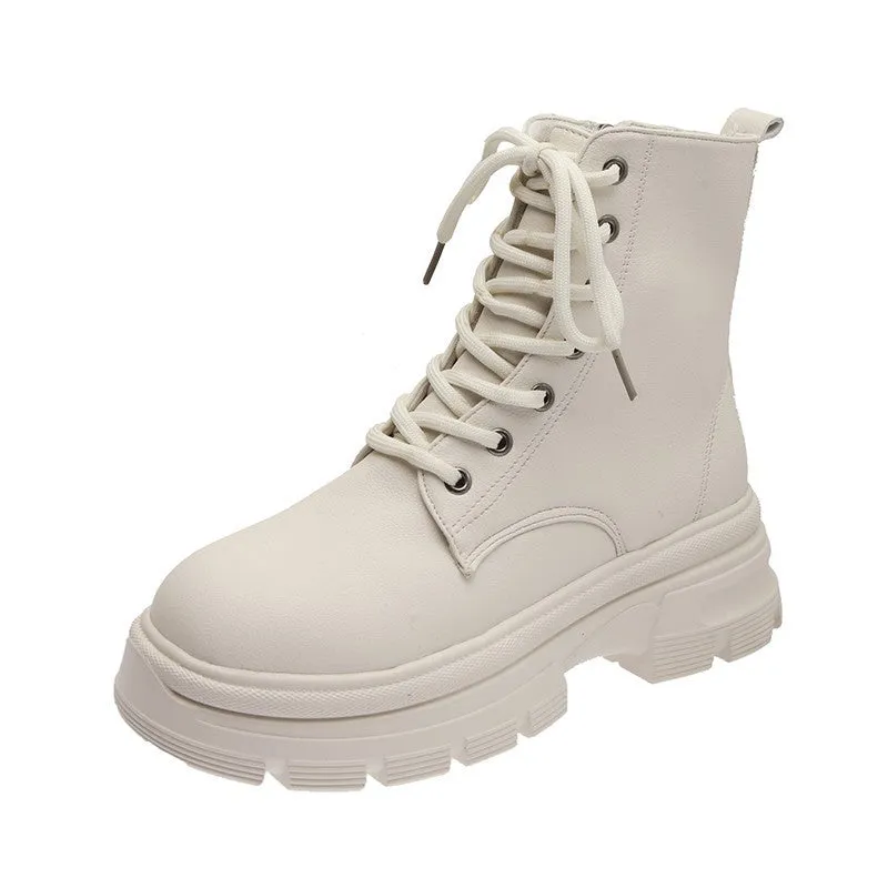 Womens  Platform Ankle White Combat Boots
