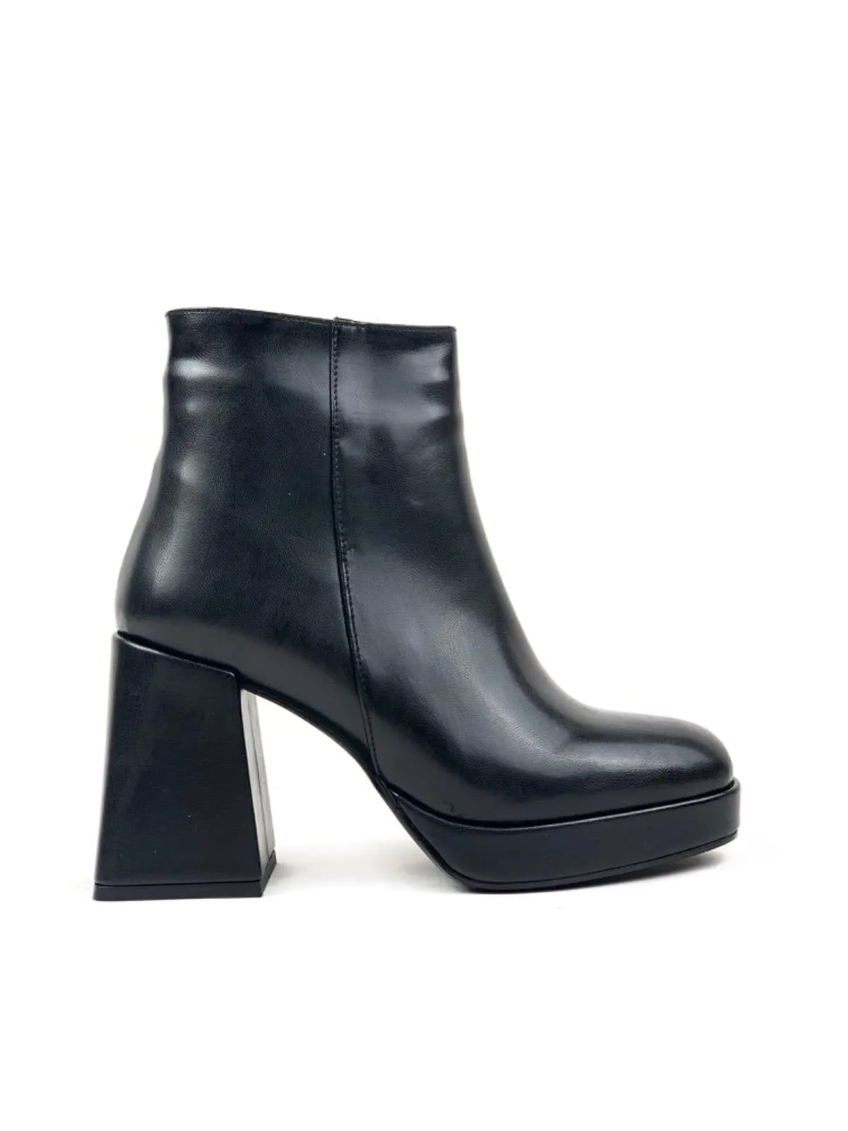 Women's Sand Black Platform Heeled Short Leather Boots