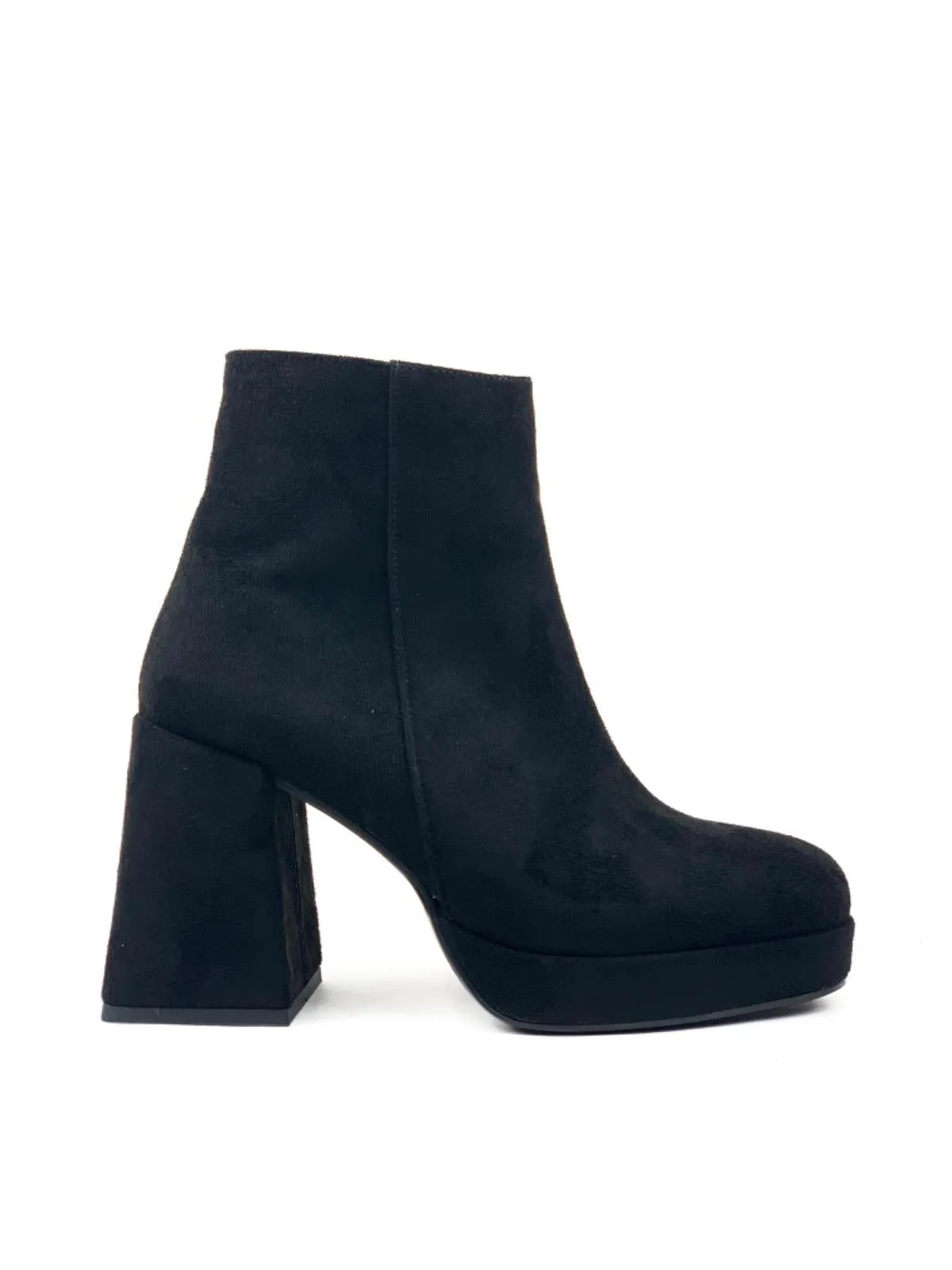 Women's Sand Black Platform Heeled Short Suede Boots