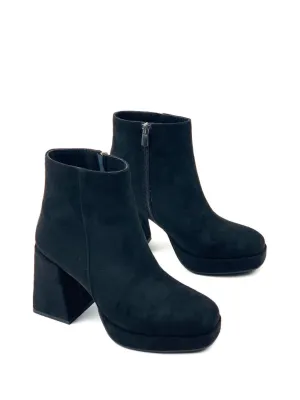 Women's Sand Black Platform Heeled Short Suede Boots