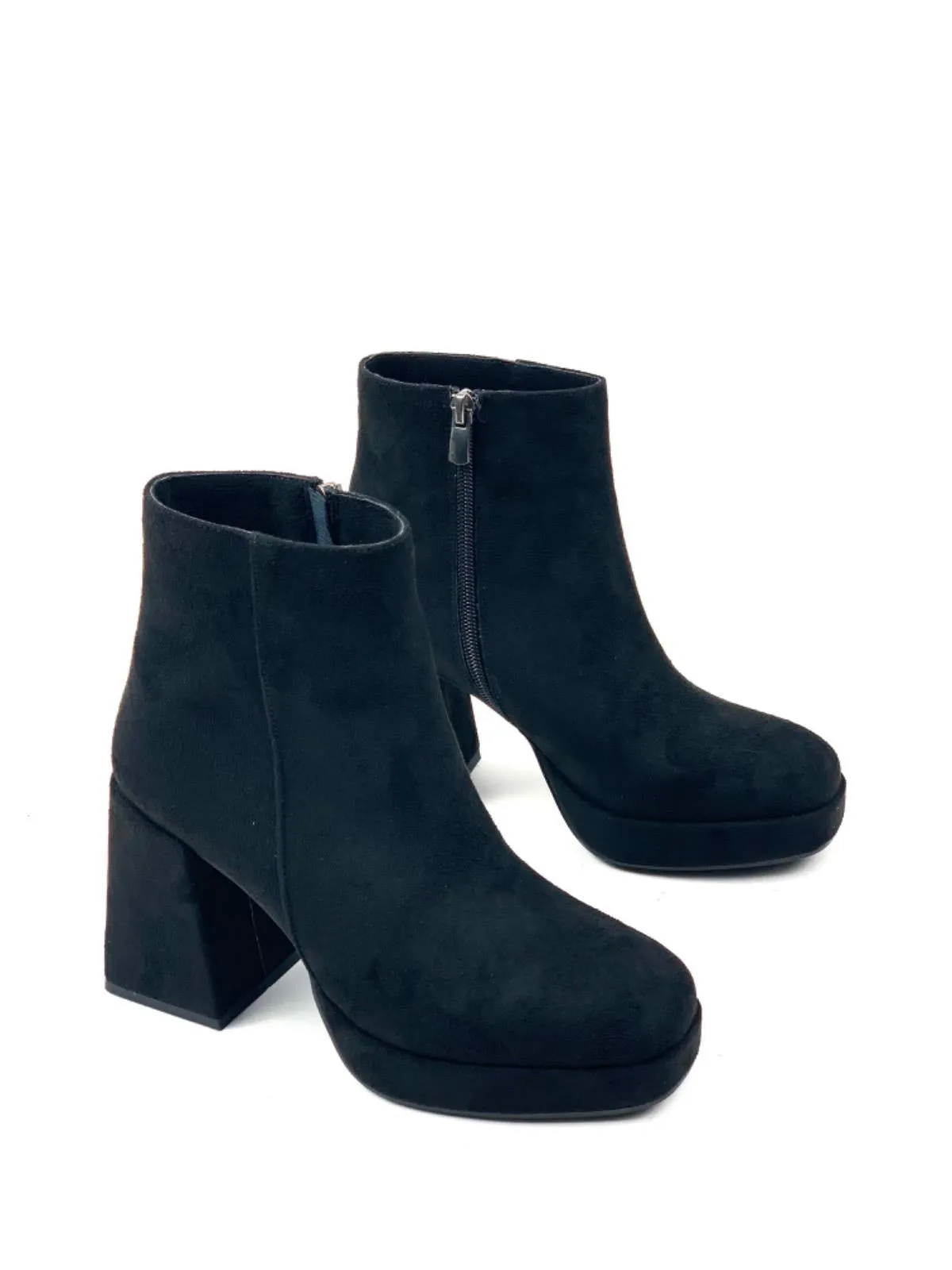 Women's Sand Black Platform Heeled Short Suede Boots