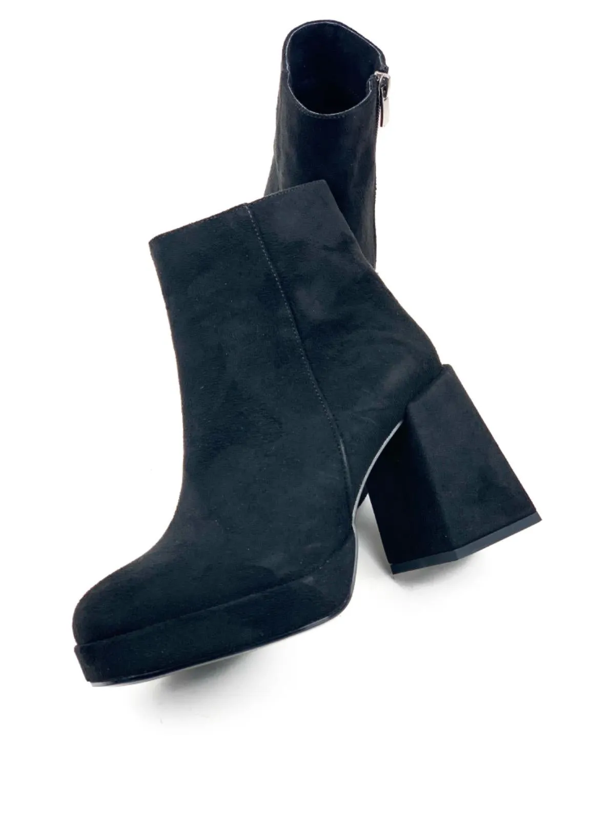 Women's Sand Black Platform Heeled Short Suede Boots